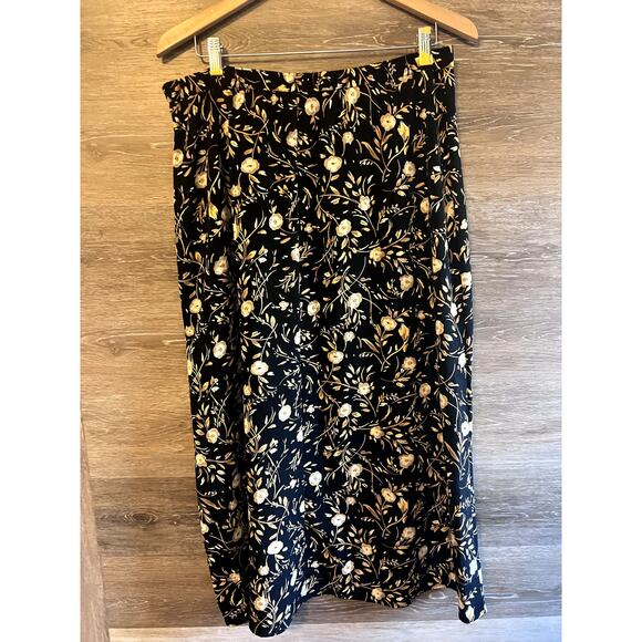 Vintage Maxi Skirt size Large Floral Black Elastic Waist Requirement - Picture 7 of 9